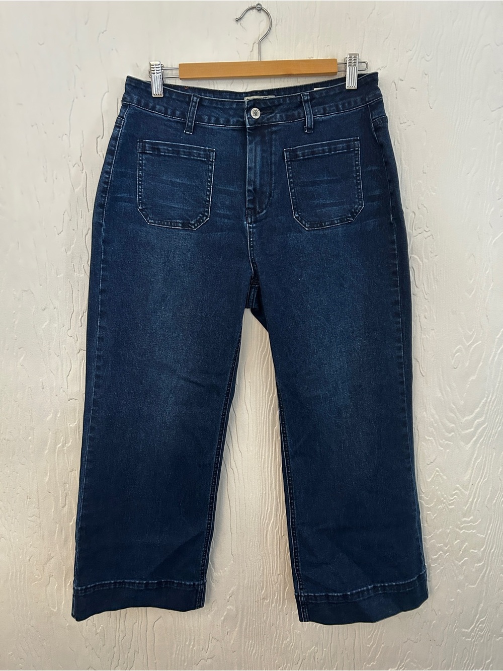 LUVAMIA Wide Leg Sailor Jeans Dark Wash Blue Large Stretch Coastal Nautical